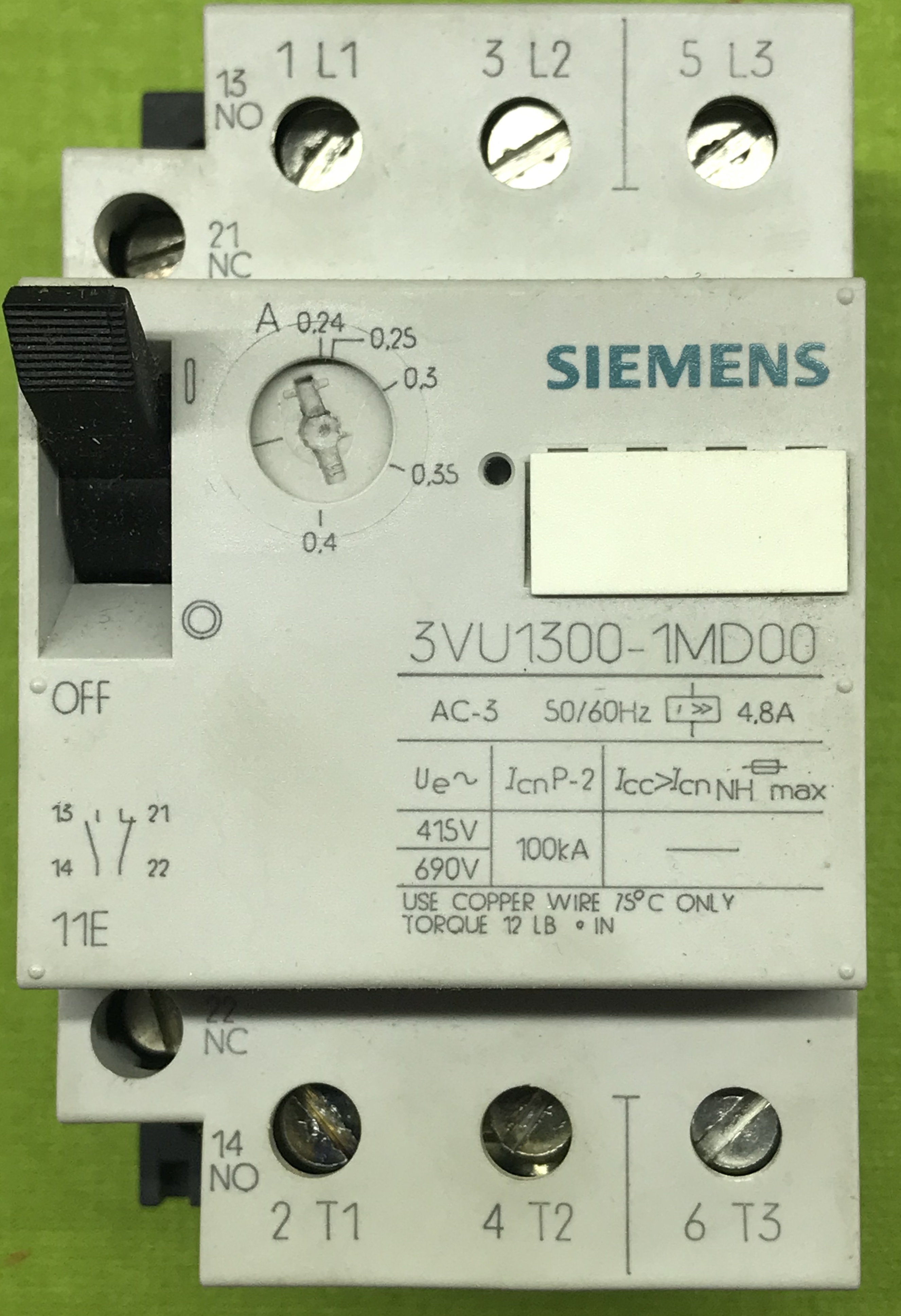 کلید حرارتی زیمنس آلمان مدل   - 1NO/1NC -0.24 - 0.40/ 3VU1300-1MCOO