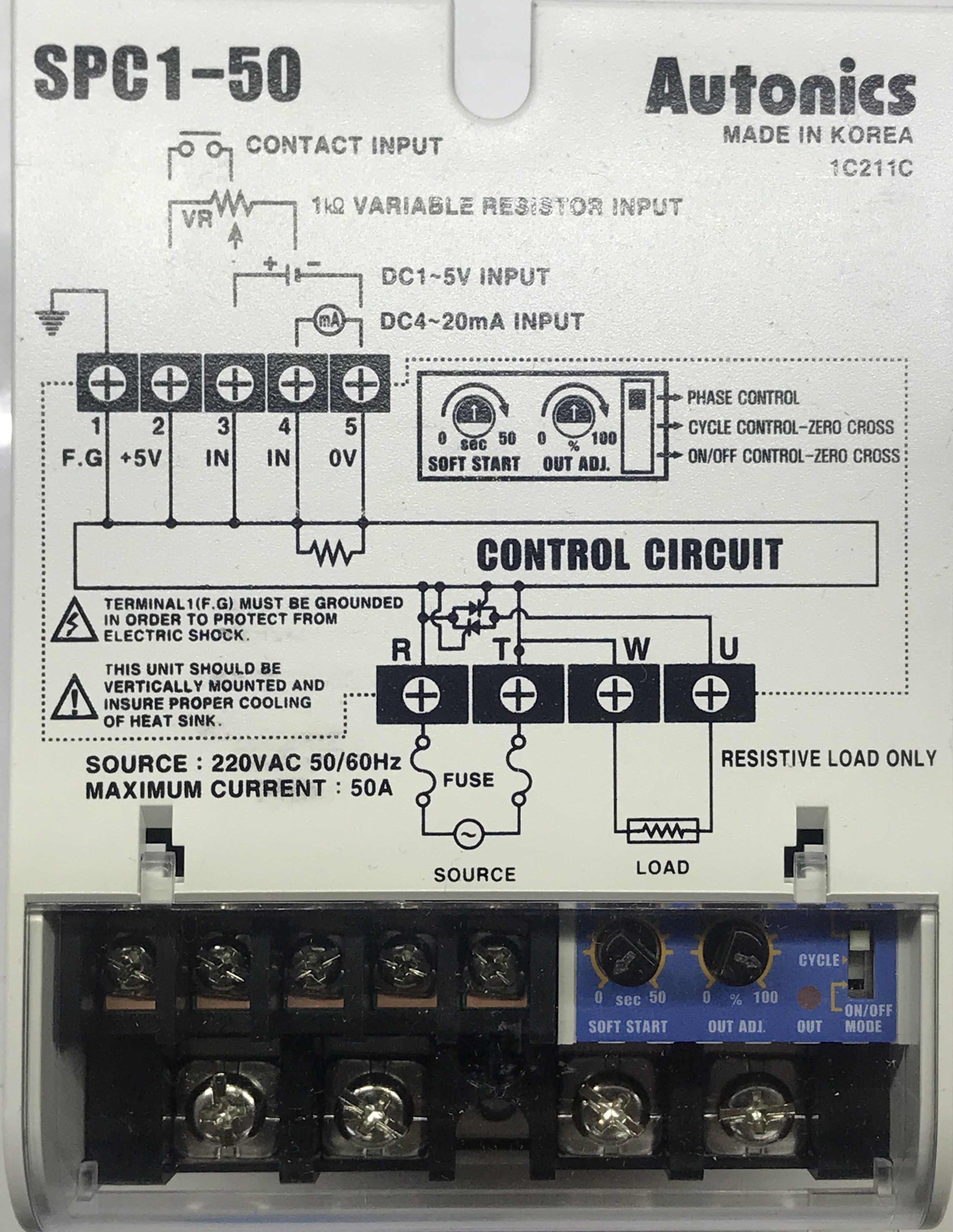 پاور کنترلر توان تک فاز 50A اتونیکس کره 220VAC/.SPC 1-50 - E